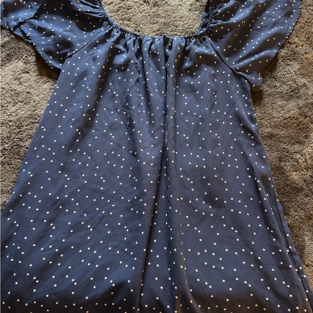 Elegant Navy Blue Star-Patterned Dress